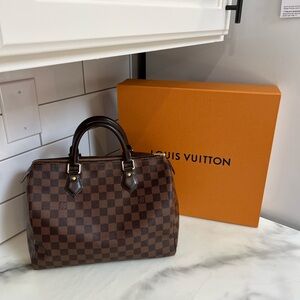 Louis Vuitton Authentic Speedy Brown Checkered Handbag